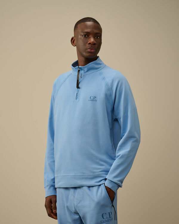 C.p. Company Light Fleece Half Zip Logo Sweatshirt PACIFIC COAST - LIGHT-BLUE