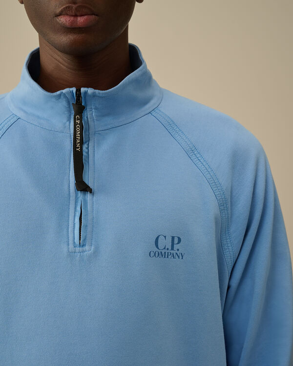 C.p. Company Light Fleece Half Zip Logo Sweatshirt PACIFIC COAST - LIGHT-BLUE