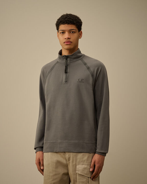 C.p. Company Light Fleece Half Zip Logo Sweatshirt SMOKED PEARL - GREY
