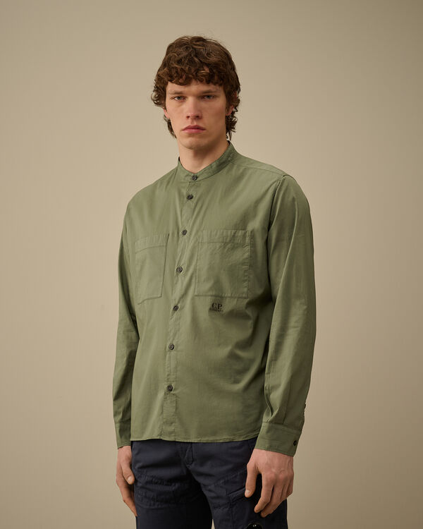 C.p. Company Light Mussola Banded Collar Shirt THYME - GREEN