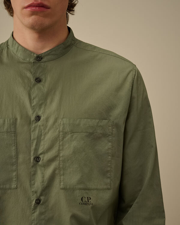C.p. Company Light Mussola Banded Collar Shirt THYME - GREEN