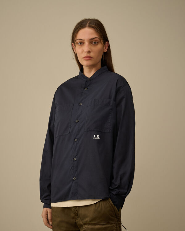 C.p. Company Light Mussola Banded Collar Shirt TOTAL ECLIPSE - BLUE