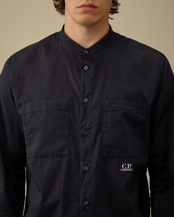 C.p. Company Light Mussola Banded Collar Shirt TOTAL ECLIPSE - BLUE