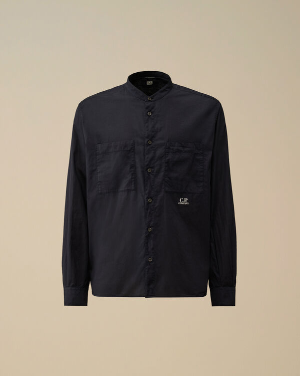 c.p. company Light Mussola Banded Collar Shirt TOTAL ECLIPSE - BLUE