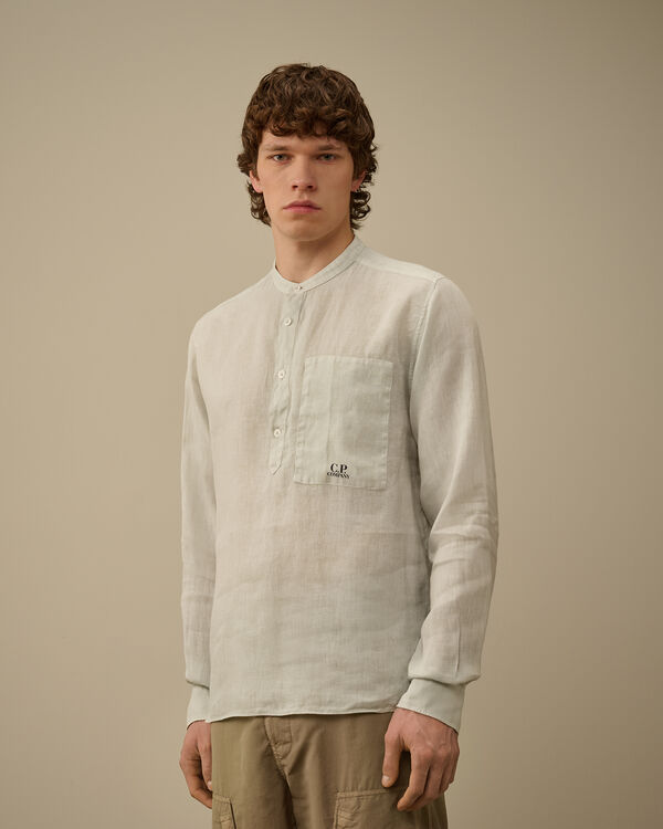 C.p. Company Linen Banded Collar Shirt BLUE FOX - GREY