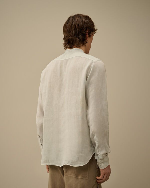 C.p. Company Linen Banded Collar Shirt BLUE FOX - GREY