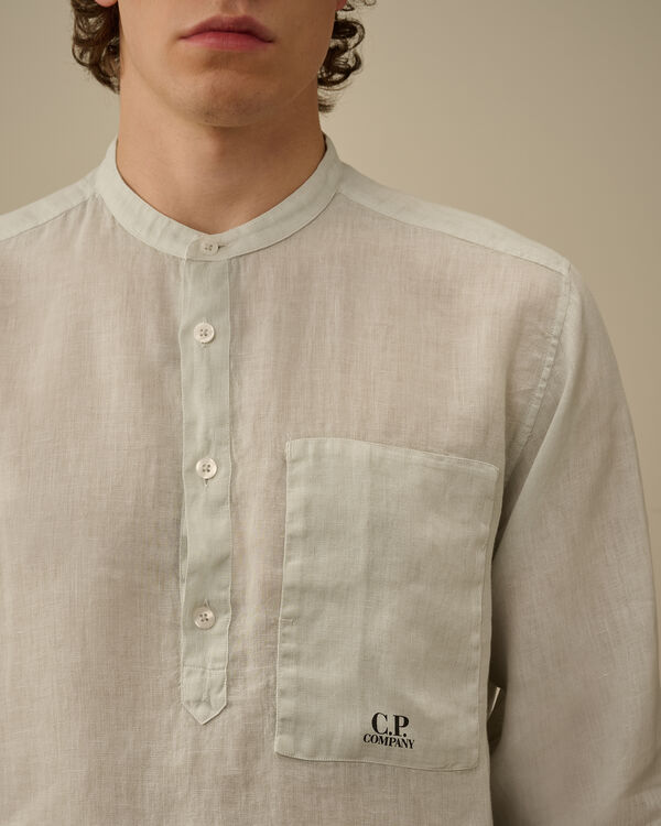 C.p. Company Linen Banded Collar Shirt BLUE FOX - GREY