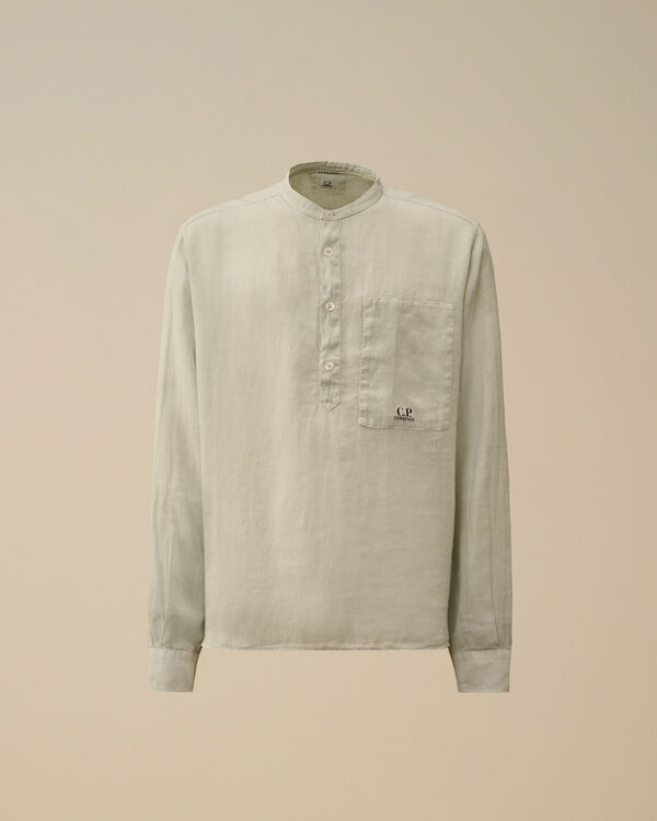 c.p. company Linen Banded Collar Shirt BLUE FOX - GREY