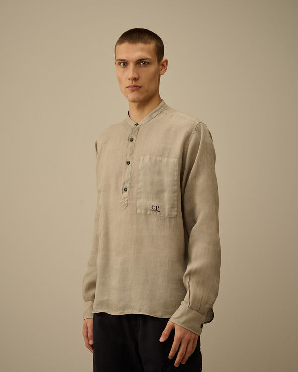 C.p. Company Linen Banded Collar Shirt VINTAGE KHAKI - BEIGE