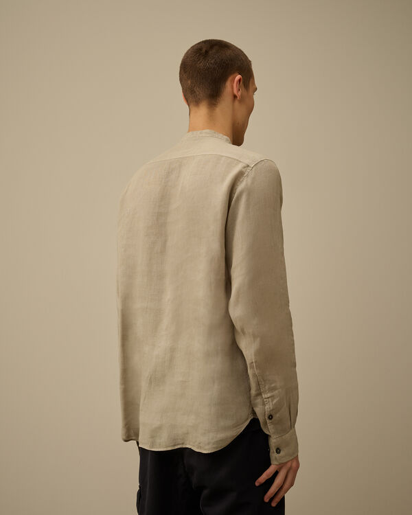 C.p. Company Linen Banded Collar Shirt VINTAGE KHAKI - BEIGE