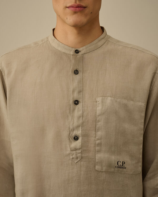 C.p. Company Linen Banded Collar Shirt VINTAGE KHAKI - BEIGE