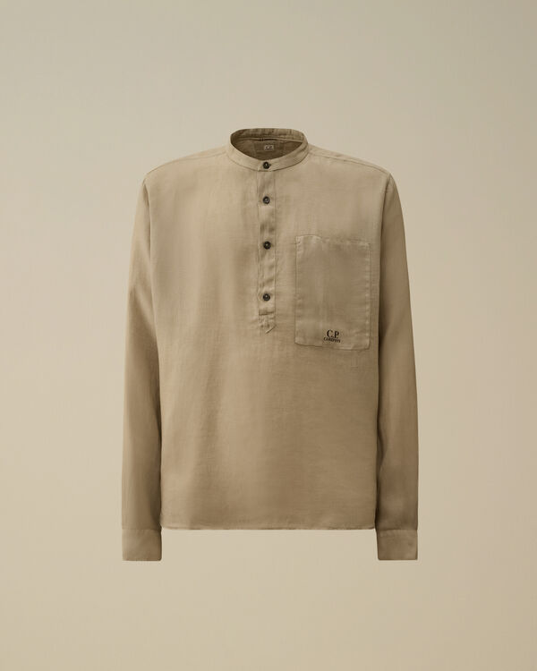c.p. company Linen Banded Collar Shirt VINTAGE KHAKI - BEIGE