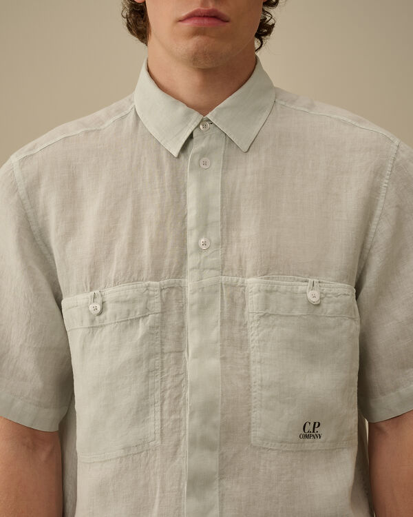 C.p. Company Linen Boxy Short Sleeve Shirt BLUE FOX - GREY