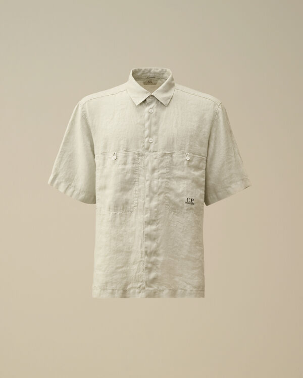 c.p. company Linen Boxy Short Sleeve Shirt BLUE FOX - GREY