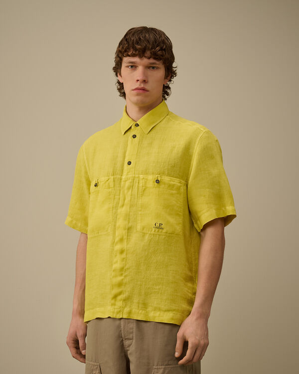 C.p. Company Linen Boxy Short Sleeve Shirt CRESS GREEN - YELLOW