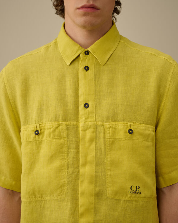 C.p. Company Linen Boxy Short Sleeve Shirt CRESS GREEN - YELLOW
