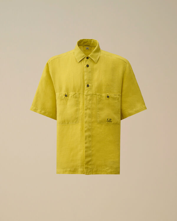 c.p. company Linen Boxy Short Sleeve Shirt CRESS GREEN - YELLOW
