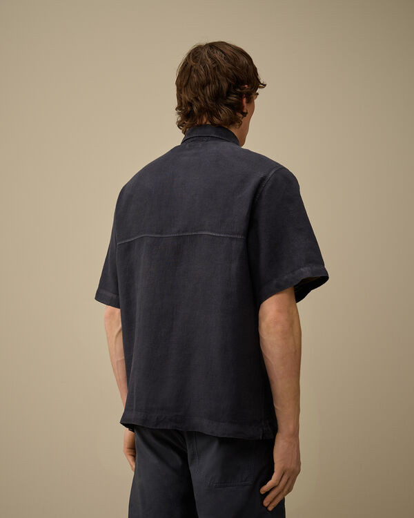 C.p. Company Linen Boxy Short Sleeve Shirt TOTAL ECLIPSE - BLUE
