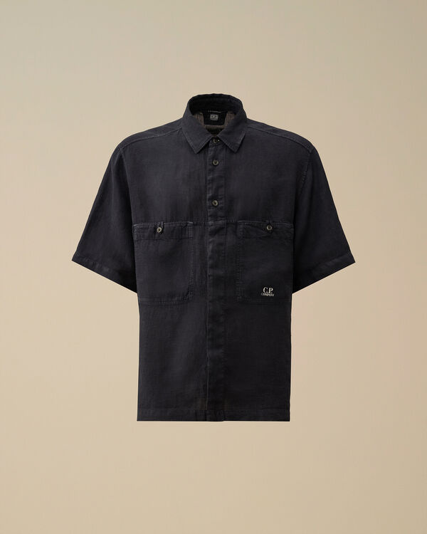c.p. company Linen Boxy Short Sleeve Shirt TOTAL ECLIPSE - BLUE