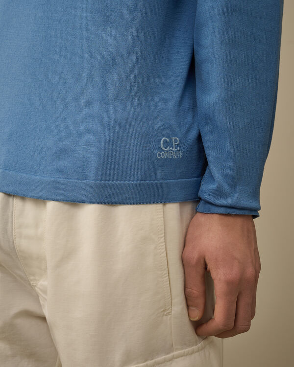 C.p. Company Lisle Thread Crewneck Logo Knit PACIFIC COAST - LIGHT-BLUE