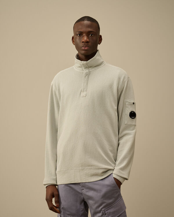 C.p. Company Malfilè Fleece Half Button Sweatshirt BLUE FOX - GREY