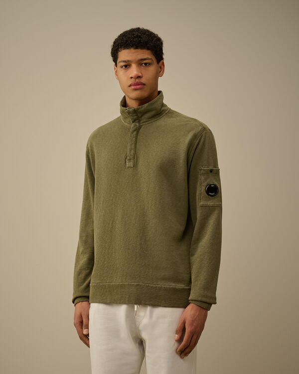 C.p. Company Malfilè Fleece Half Button Sweatshirt THYME - GREEN
