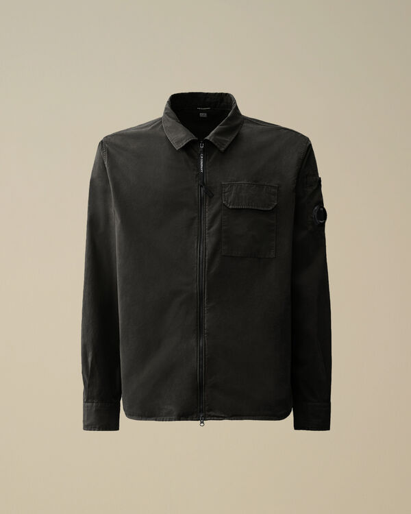c.p. company Organic Gabardine Full Zip Overshirt BLACK