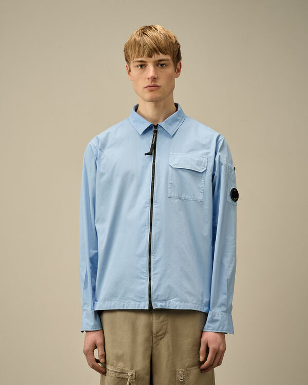C.p. Company Organic Gabardine Full Zip Overshirt CERULEAN - LIGHT-BLUE
