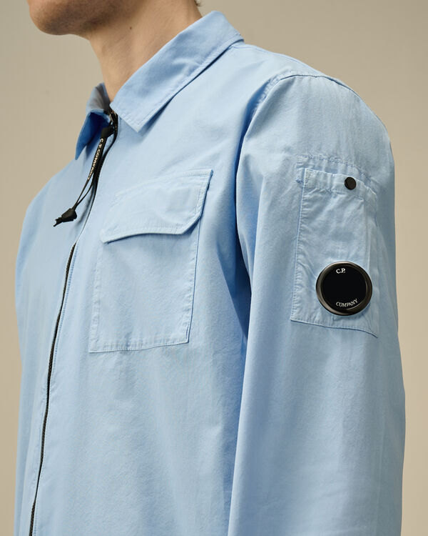 C.p. Company Organic Gabardine Full Zip Overshirt CERULEAN - LIGHT-BLUE