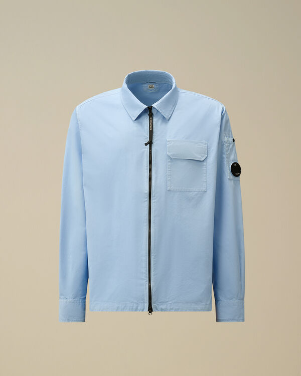 c.p. company Organic Gabardine Full Zip Overshirt CERULEAN - LIGHT-BLUE