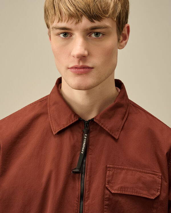 C.p. Company Organic Gabardine Full Zip Overshirt SABLE - BROWN