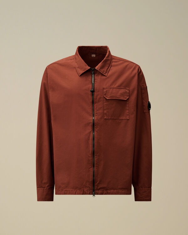 c.p. company Organic Gabardine Full Zip Overshirt SABLE - BROWN