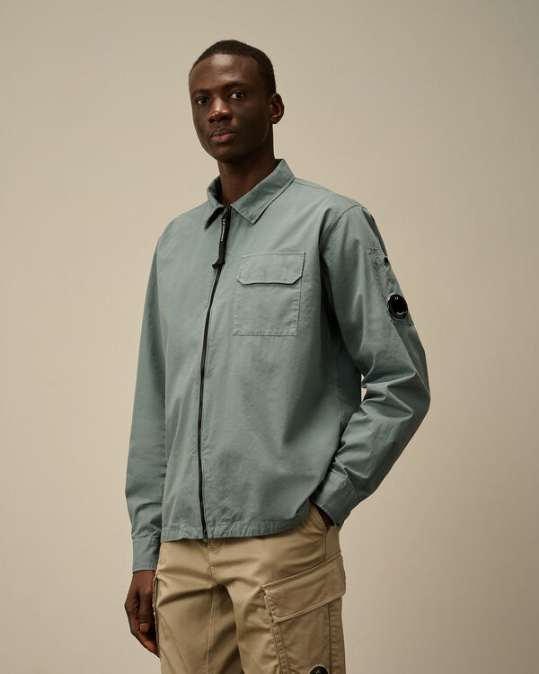 C.p. Company Organic Gabardine Full Zip Overshirt STORMY WEATHER - BLUE