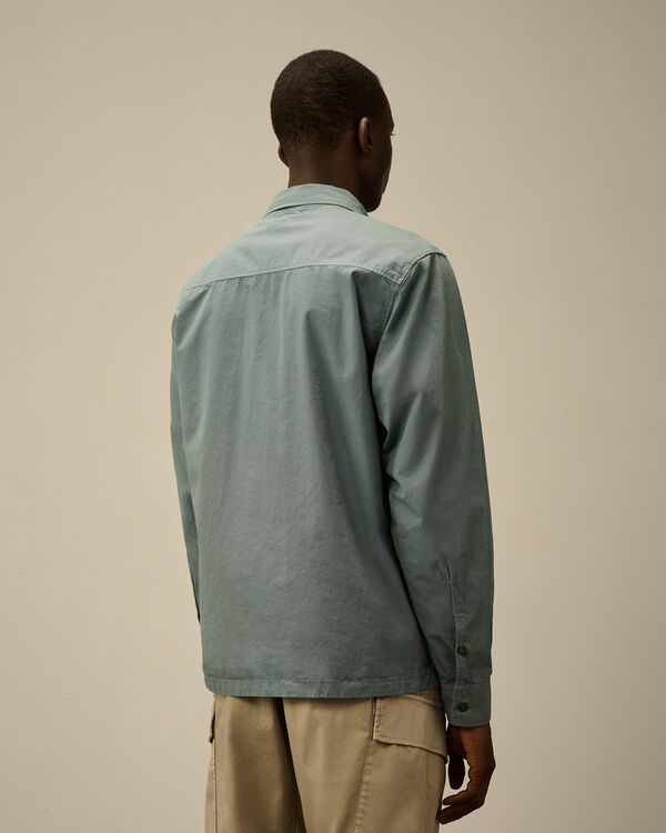 C.p. Company Organic Gabardine Full Zip Overshirt STORMY WEATHER - BLUE