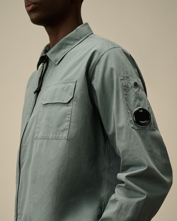 C.p. Company Organic Gabardine Full Zip Overshirt STORMY WEATHER - BLUE