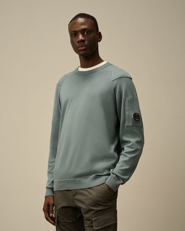 C.p. Company Sea Island Crewneck Lens Knit STORMY WEATHER - BLUE