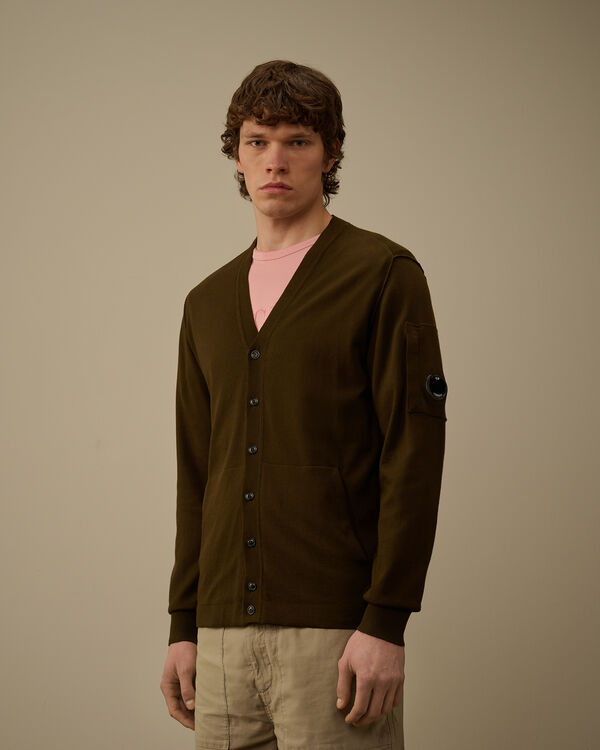 C.p. Company Sea Island Full Button Lens Cardigan IVY GREEN