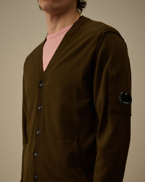 C.p. Company Sea Island Full Button Lens Cardigan IVY GREEN