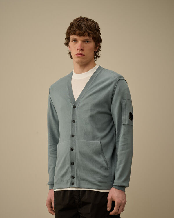 C.p. Company Sea Island Full Button Lens Cardigan STORMY WEATHER - BLUE