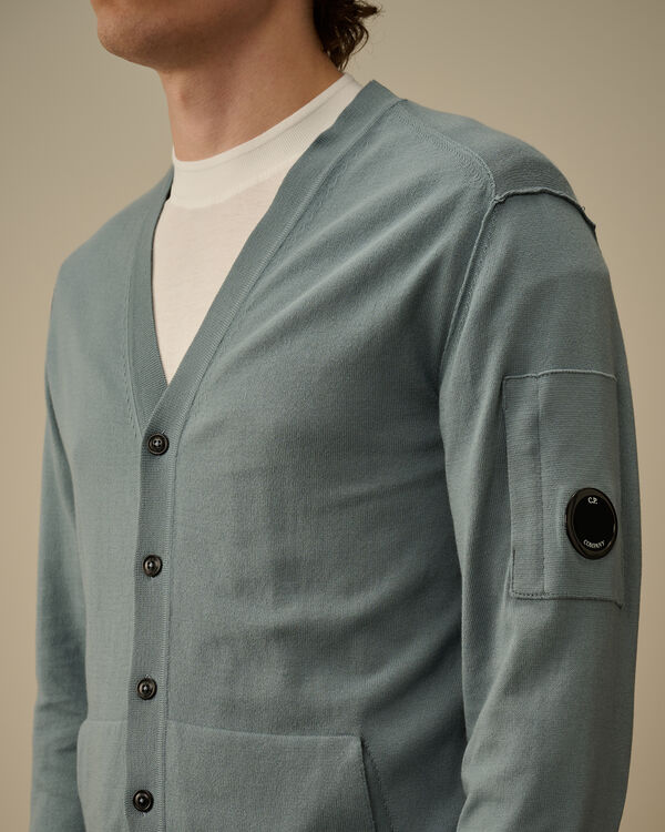 C.p. Company Sea Island Full Button Lens Cardigan STORMY WEATHER - BLUE
