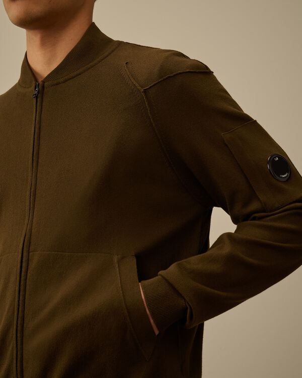 C.p. Company Sea Island Full Zip Lens Cardigan IVY GREEN