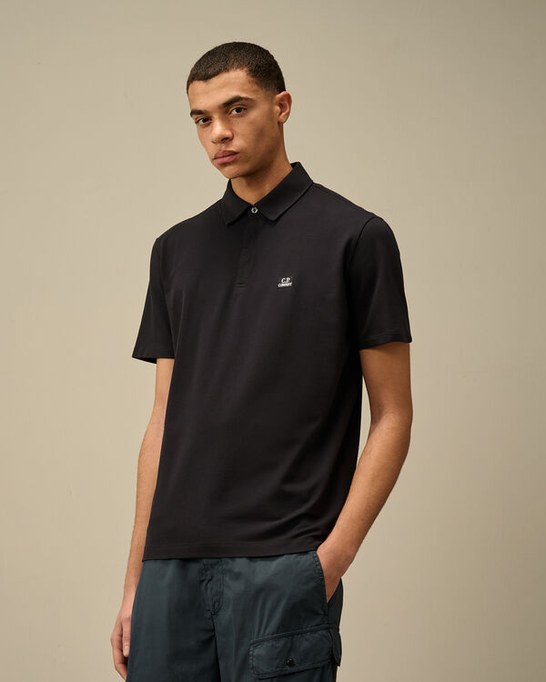 C.p. Company Stretch Piquet Three-Button Logo Polo TOTAL ECLIPSE - BLUE