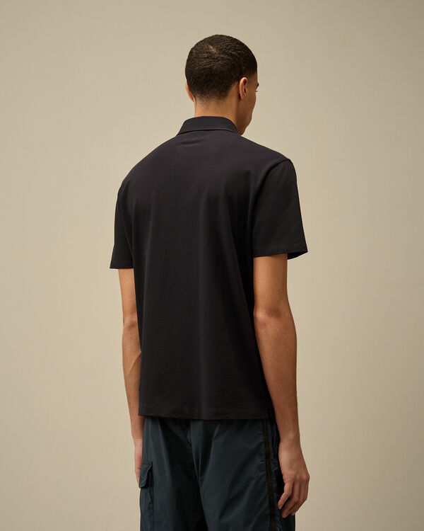 C.p. Company Stretch Piquet Three-Button Logo Polo TOTAL ECLIPSE - BLUE