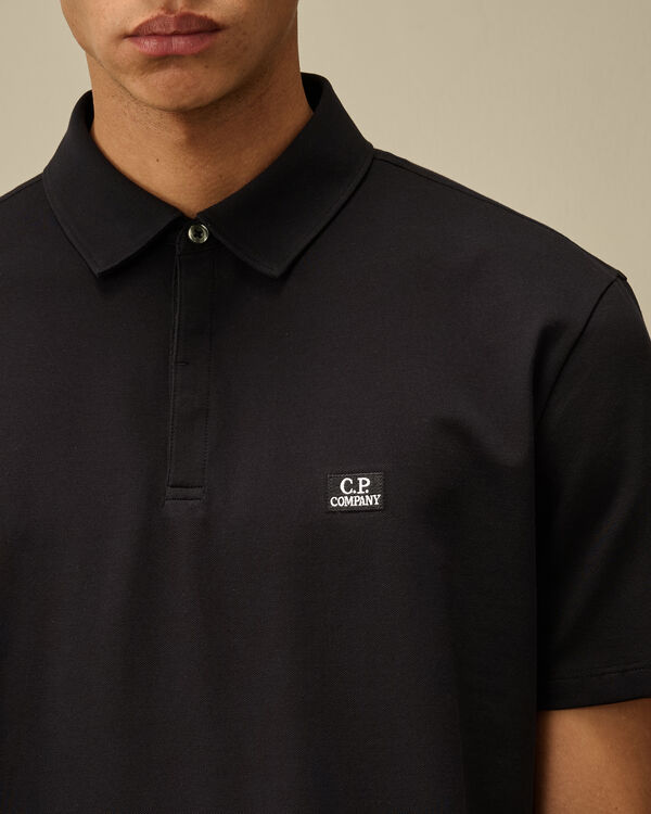 C.p. Company Stretch Piquet Three-Button Logo Polo TOTAL ECLIPSE - BLUE