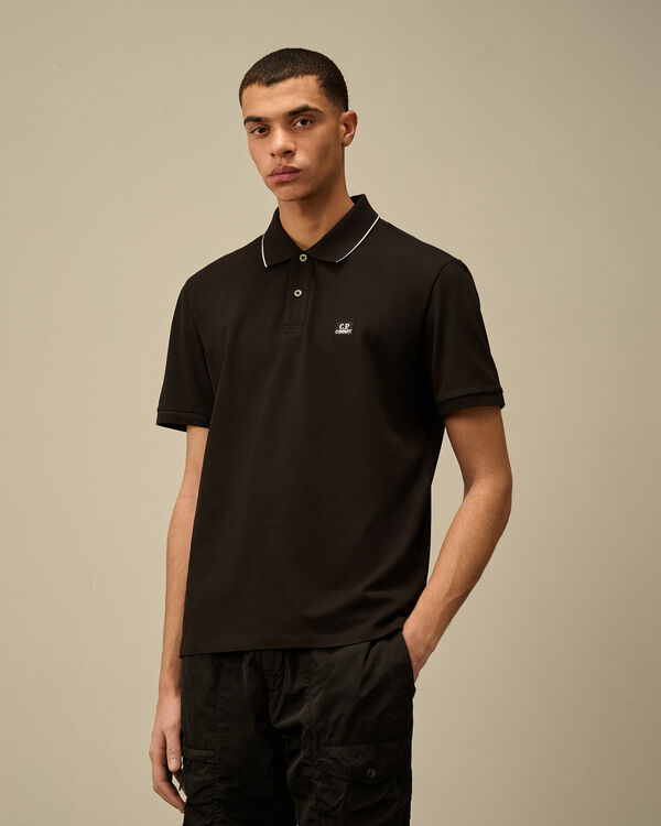 C.p. Company Stretch Piquet Two-Button Logo Polo BLACK