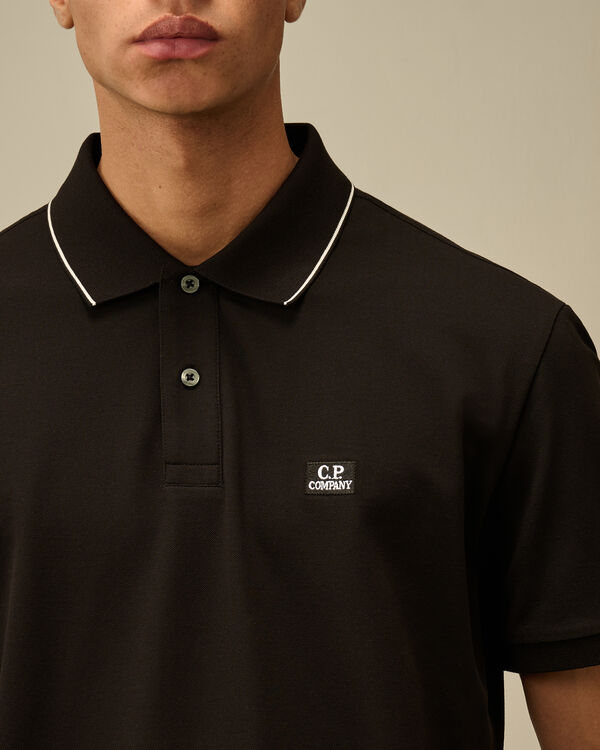 C.p. Company Stretch Piquet Two-Button Logo Polo BLACK