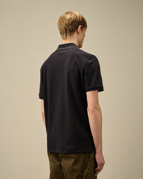 C.p. Company Stretch Piquet Two-Button Logo Polo TOTAL ECLIPSE - BLUE