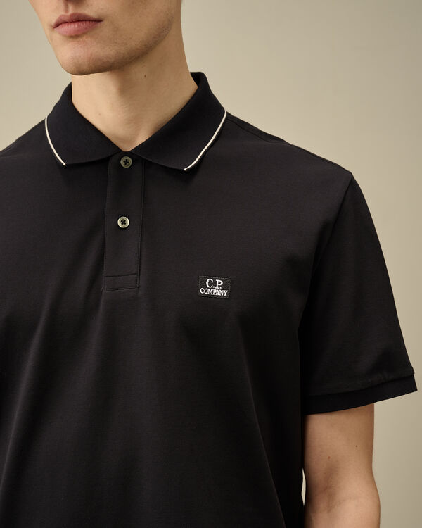 C.p. Company Stretch Piquet Two-Button Logo Polo TOTAL ECLIPSE - BLUE