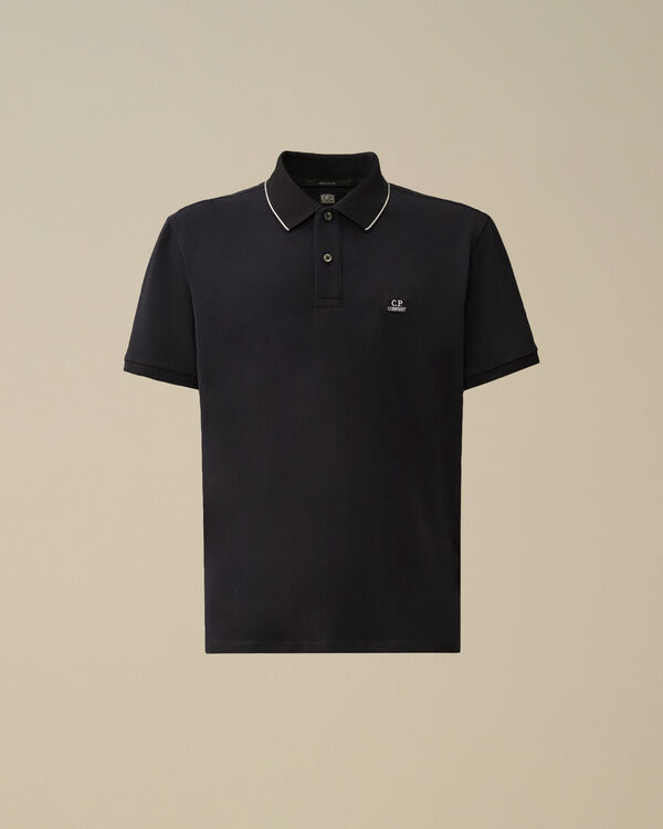 c.p. company Stretch Piquet Two-Button Logo Polo TOTAL ECLIPSE - BLUE