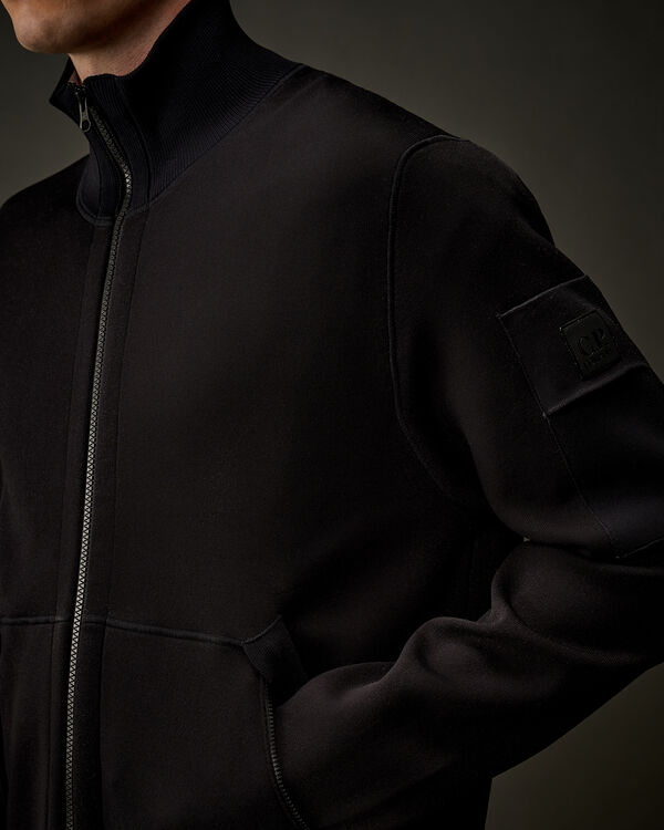 C.p. Company The Metropolis Series Double Nylon/Cotton Full Zip Cardigan BLACK